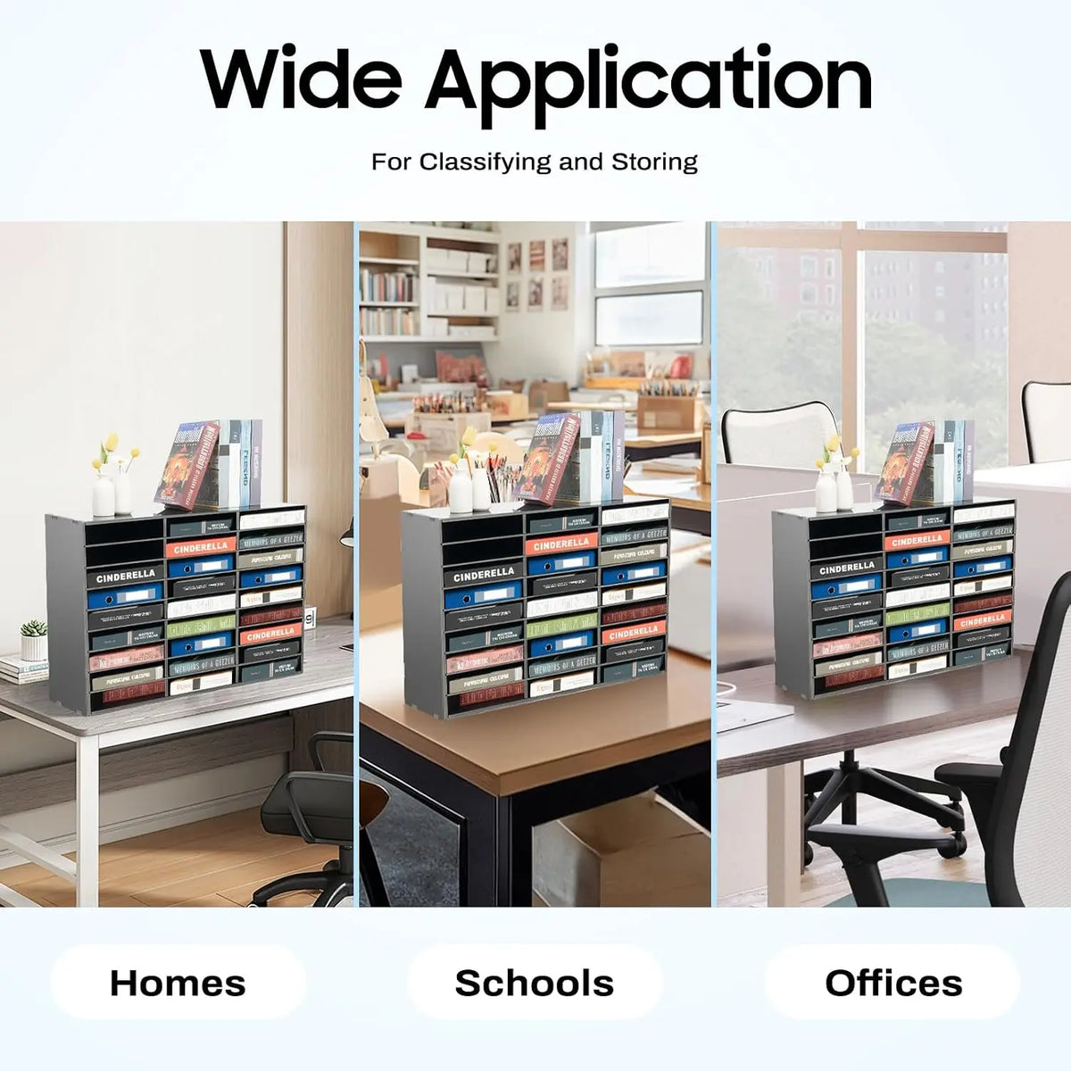 27 Compartments Adjustable Wooden Desktop File Sorter Black Literature Organizer Mail Document Holder for Office School Home Desk Storage