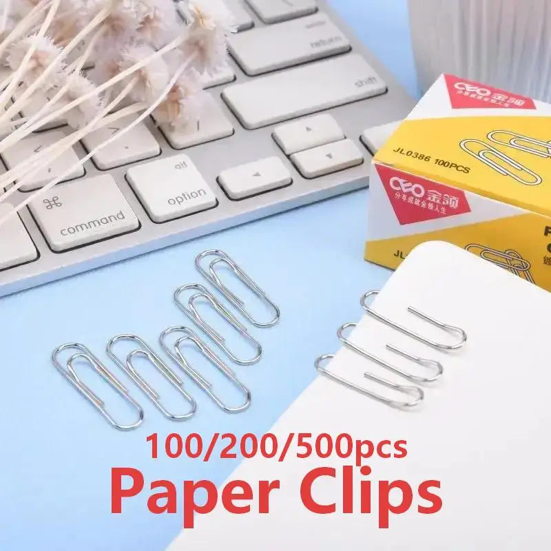 100/200/500PCS Metal Silver Paper Clips for Paperwork Stainless Steel Bookmark Paperclips Organizers Office School Supplies