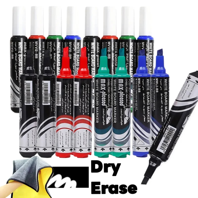 16/4pcs Push-Button Whiteboard Markers - Vibrant Quick-Dry Low-Odor Chisel Tip Pens for Office