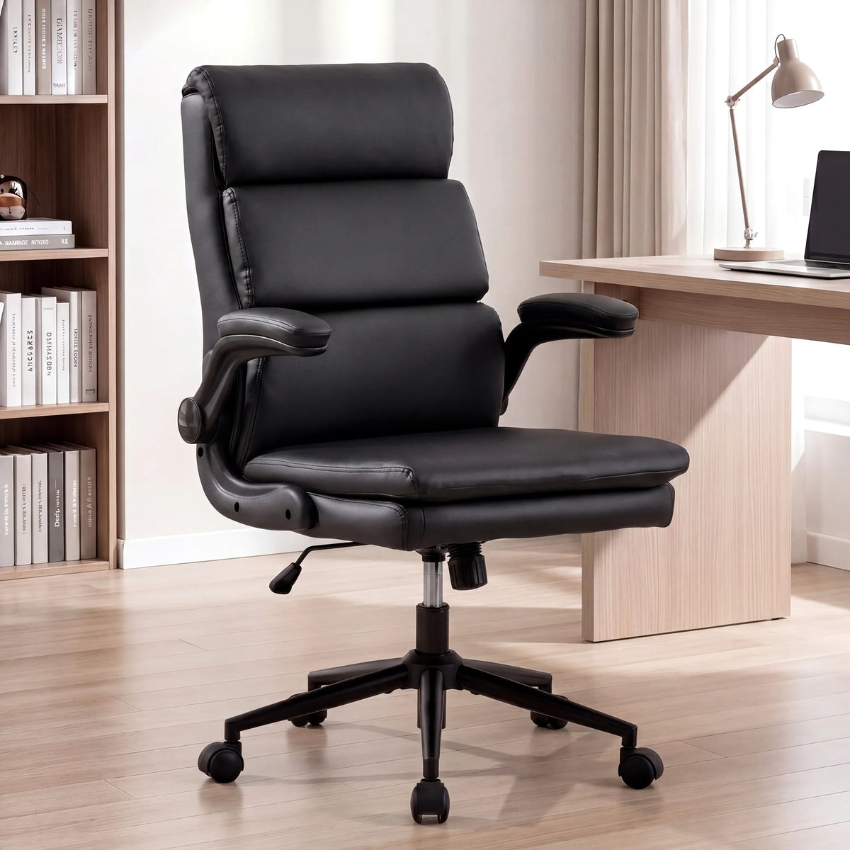 TCGBKAF Adjustable Height Ergonomic Executive Office Chair, Swivel Computer Desk Chair with Flip-up Armrests & Rolling Wheels for Home Office