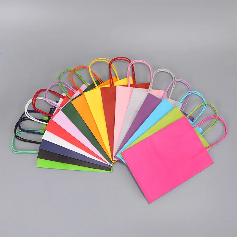 10pcs Candy Colorful Kraft Paper Gift Bag Wedding Party Decoration Gift Shopping Bags DIY Bag Festive Christmas Supplies