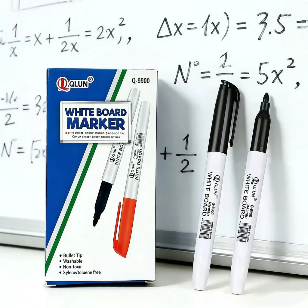 Erasable Black Whiteboard Markers 12 Pcs, Dry Erase Pens for Office School Teaching, Back to School Stationery