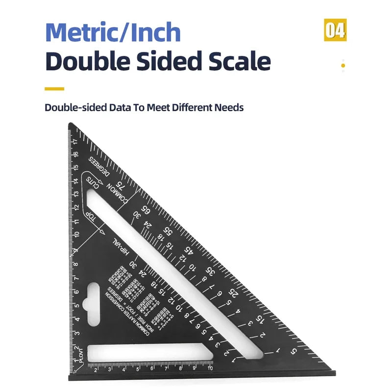 Aluminum Alloy Triangular Ruler 45 Measuring Protractor Angle Ruler Multi-Function Rectangular Ruler Woodworking Triangle Ruler