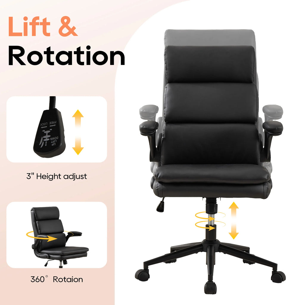 TCGBKAF Adjustable Height Ergonomic Executive Office Chair, Swivel Computer Desk Chair with Flip-up Armrests & Rolling Wheels for Home Office