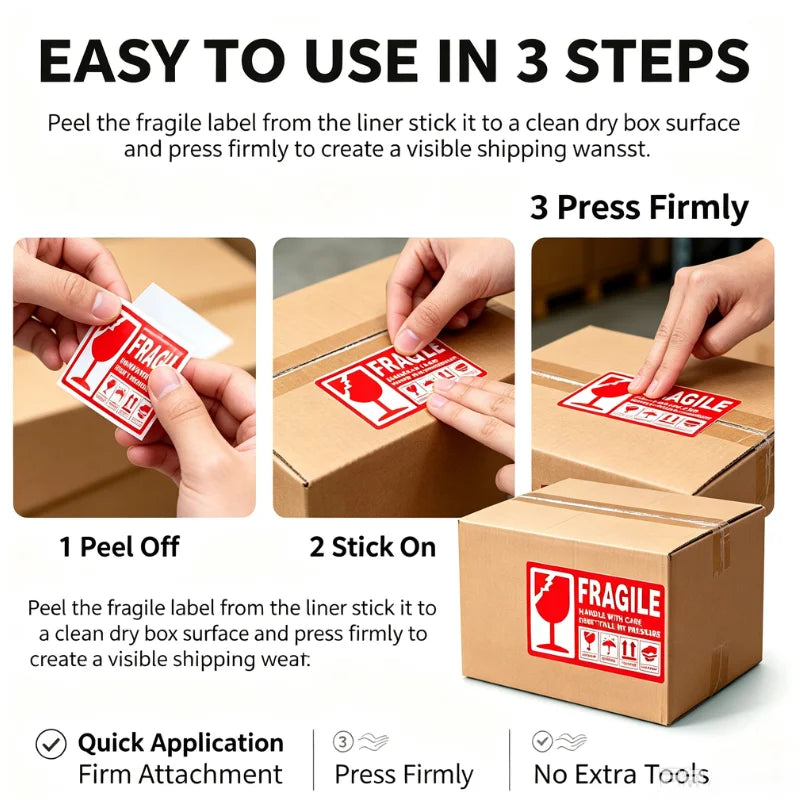 Fragile Warning Stickers Roll 50×90mm Self Adhesive Red White Shipping Labels Glass Symbol Handle With Care Sticker For Courier