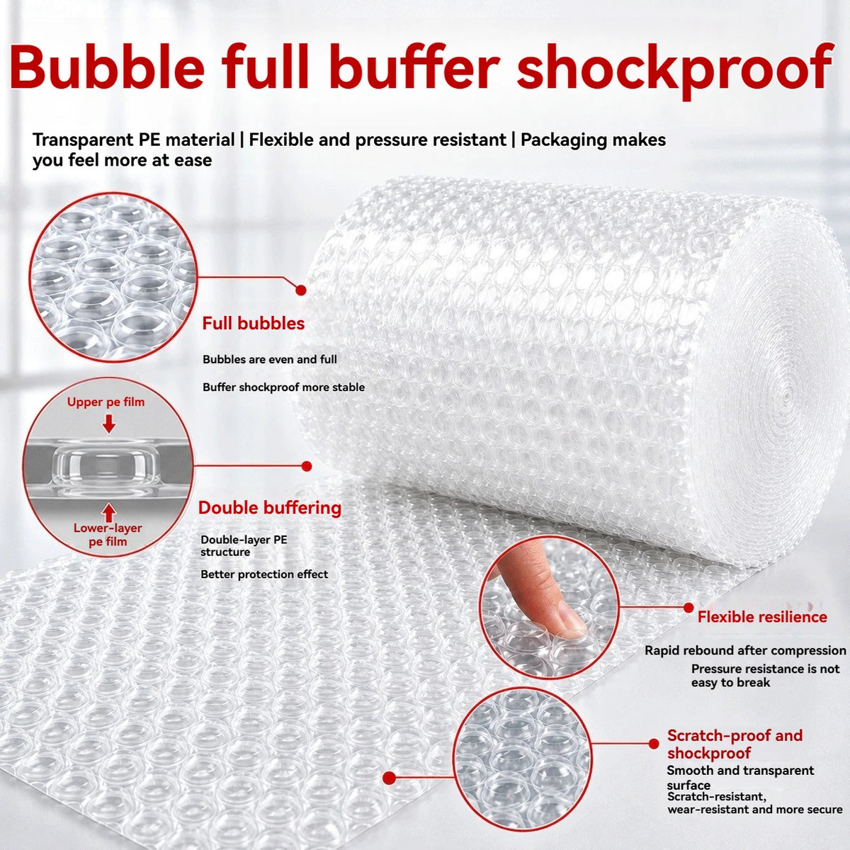 Shockproof Foam Packaging Film Transparent Foam Protection, Prevent Collision and Vibration, Suitable for Mailing and Office Use