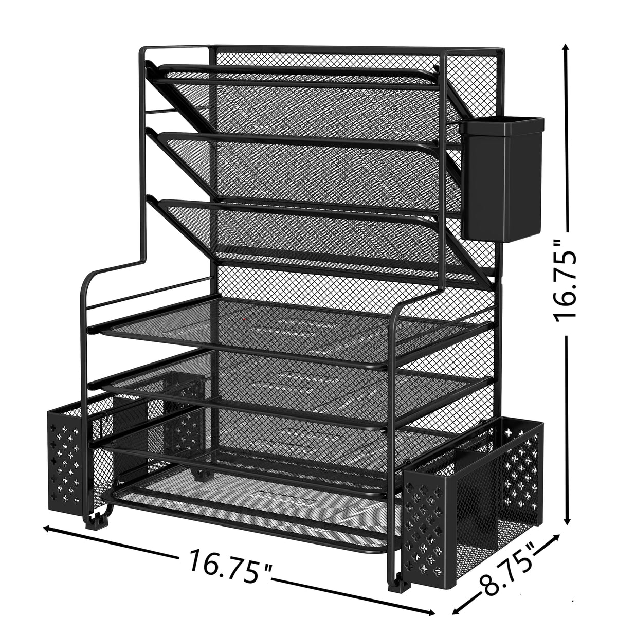 Office desk storage, table and drawer storage, 7-layer desktop filing rack, letter tray and paper organizer with pen holder and metal hanging basket, desktop filing rack, metal document rack with adjustable shelves, with draw