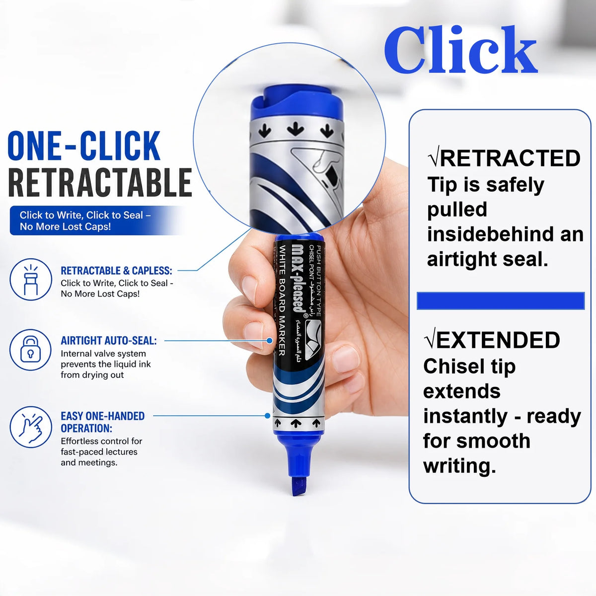 16/4pcs Push-Button Whiteboard Markers - Vibrant Quick-Dry Low-Odor Chisel Tip Pens for Office
