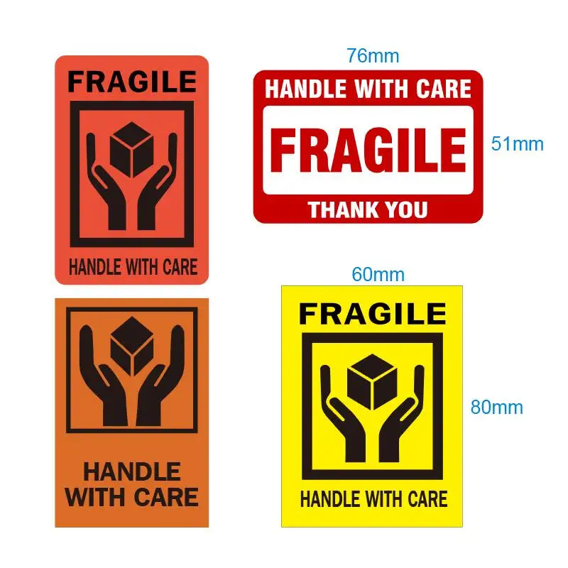 100pcs FRAGILE HANDLE WITH CARE Paper Shipping Label Sticker Package Safety Protection Reminder Delivery Transfer Damage Warning
