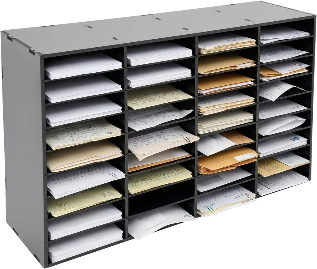 27 Compartments Adjustable Wooden Desktop File Sorter Black Literature Organizer Mail Document Holder for Office School Home Desk Storage