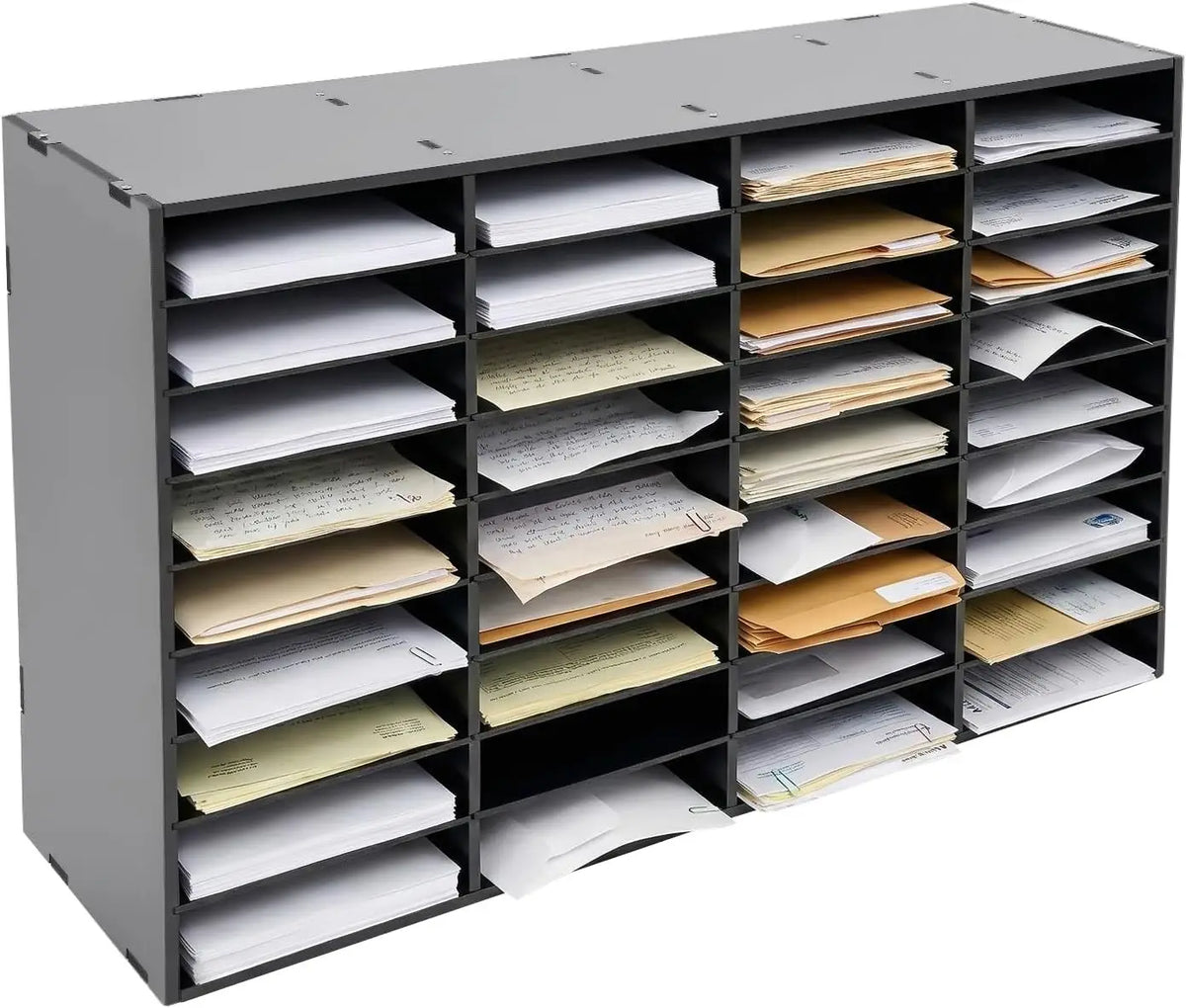 27 Compartments Adjustable Wooden Desktop File Sorter Black Literature Organizer Mail Document Holder for Office School Home Desk Storage