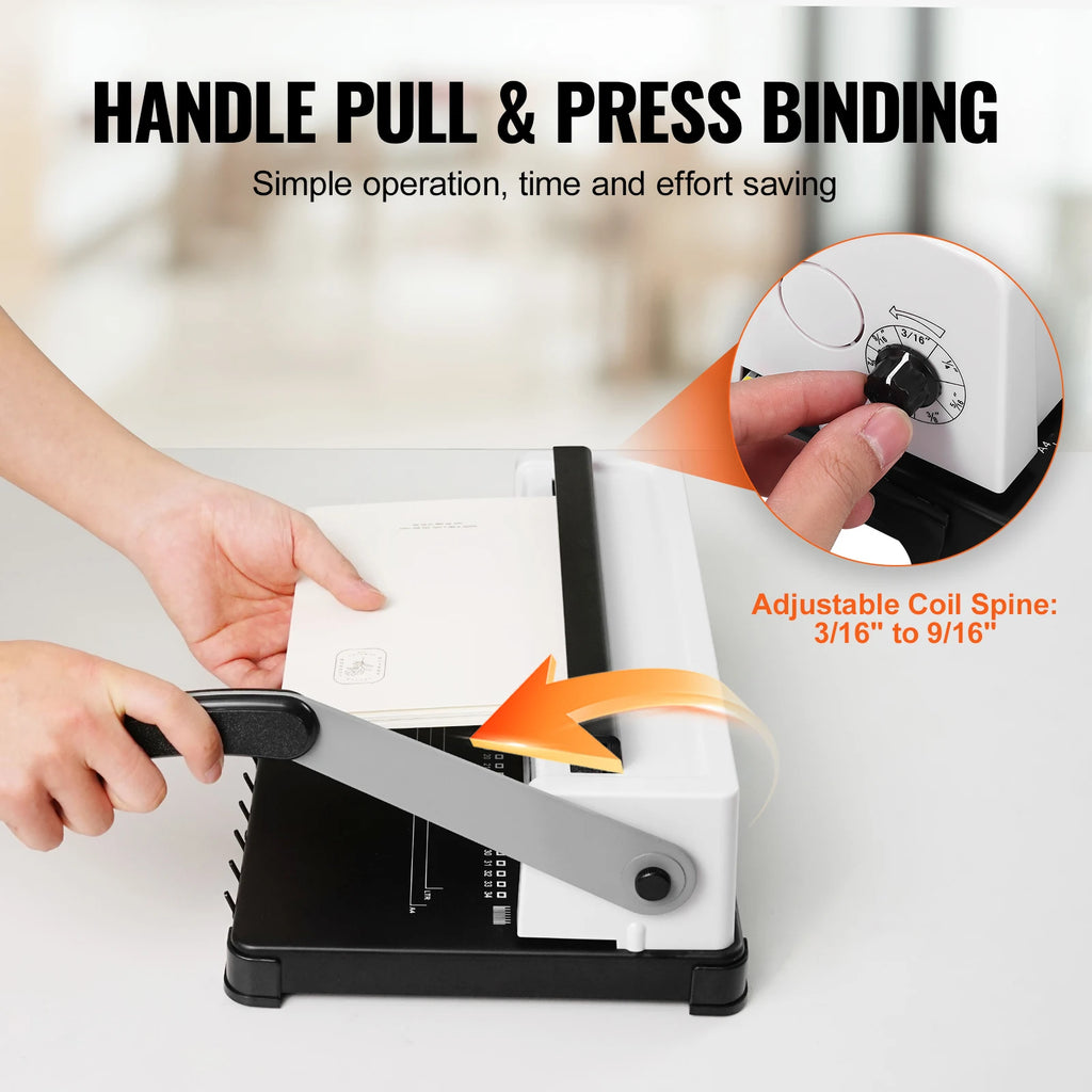SucceBuy Coil Spiral Binding Machine Manual Book Maker 34-Holes Binding 120 Sheets Punch Binder Adjustable Coil Binding Spines