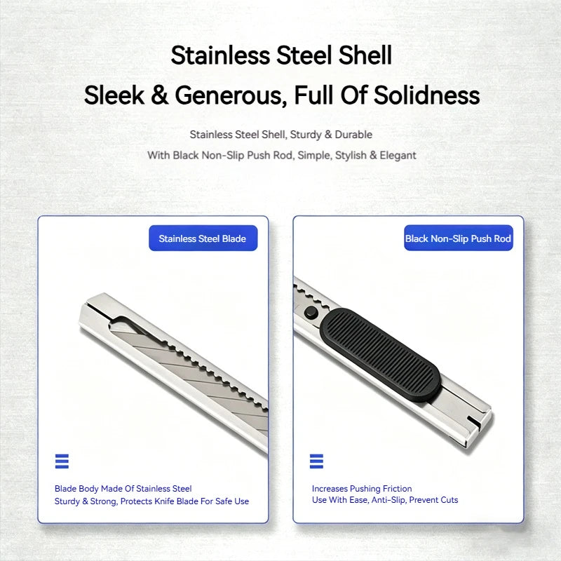 10/100Pcs Stainless Steel Utility Knife Set, Non‑Slip Box Cutter with Sharp Blades for Paper Cutting, Unboxing & Carving