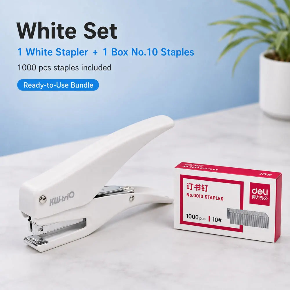 1-Pc Handheld No.10 Stapler Set with 1000 Staples, Durable Plastic Lever Design, 12-Sheet Capacity for Office, School & Home Use