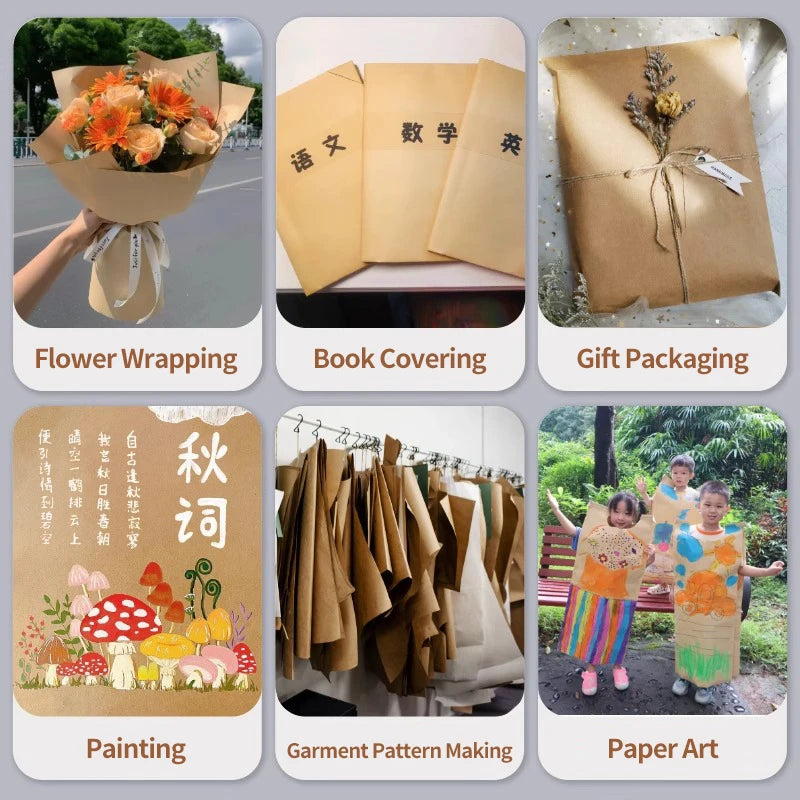 20M Light Yellow Kraft Paper Roll Painting Art DIY Craft Packaging Wedding Bouquets Gift Boxes Office 80g /120g/ 150g 0.39 X 20m