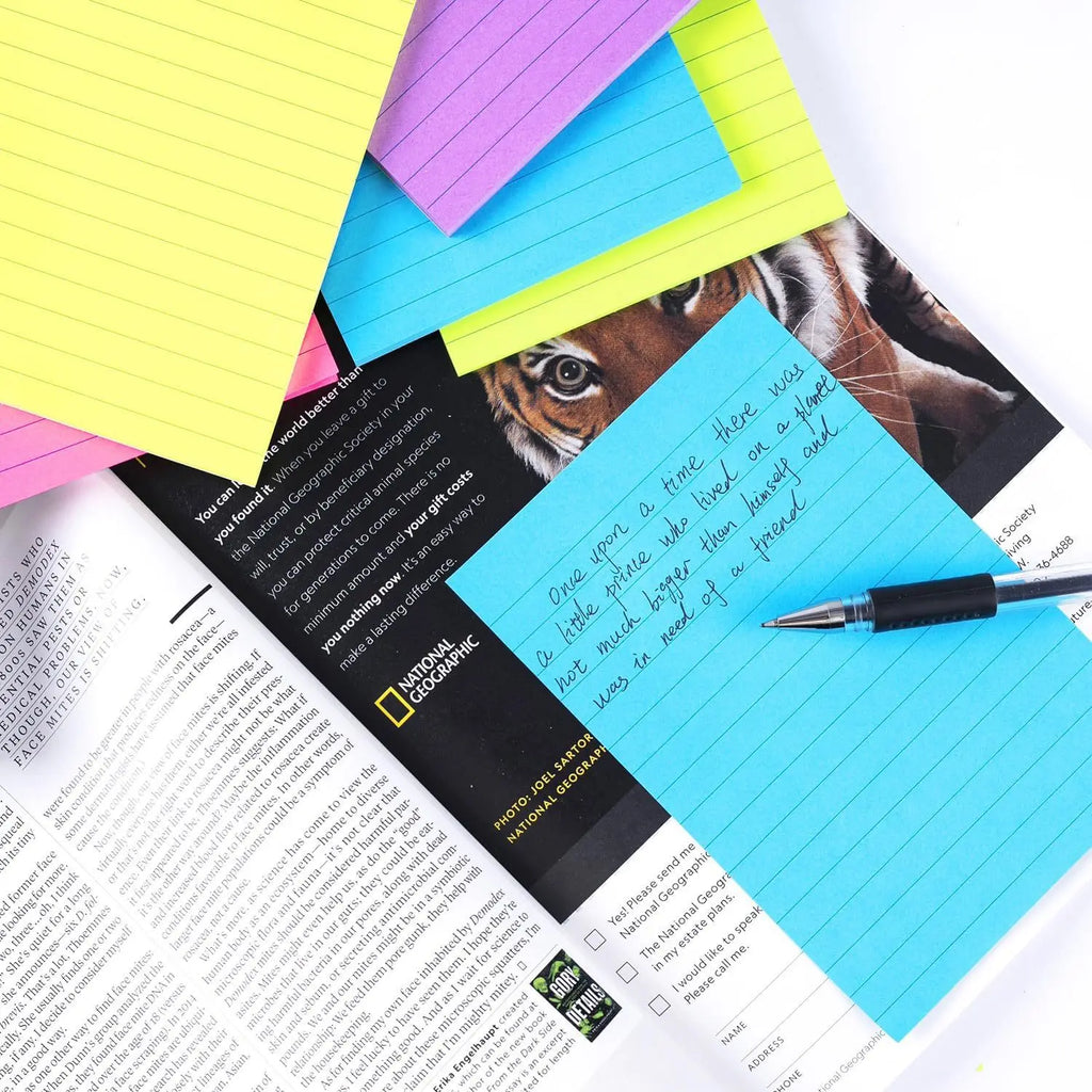 Large Lined Fluorescent Sticky Notes, Self-Adhesive Memo Pads, Essential for Office, School, Study & Home Organization