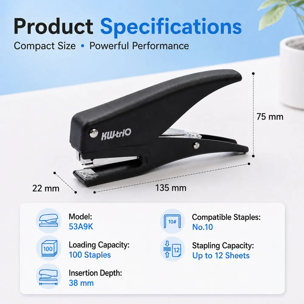1-Pc Handheld No.10 Stapler Set with 1000 Staples, Durable Plastic Lever Design, 12-Sheet Capacity for Office, School & Home Use