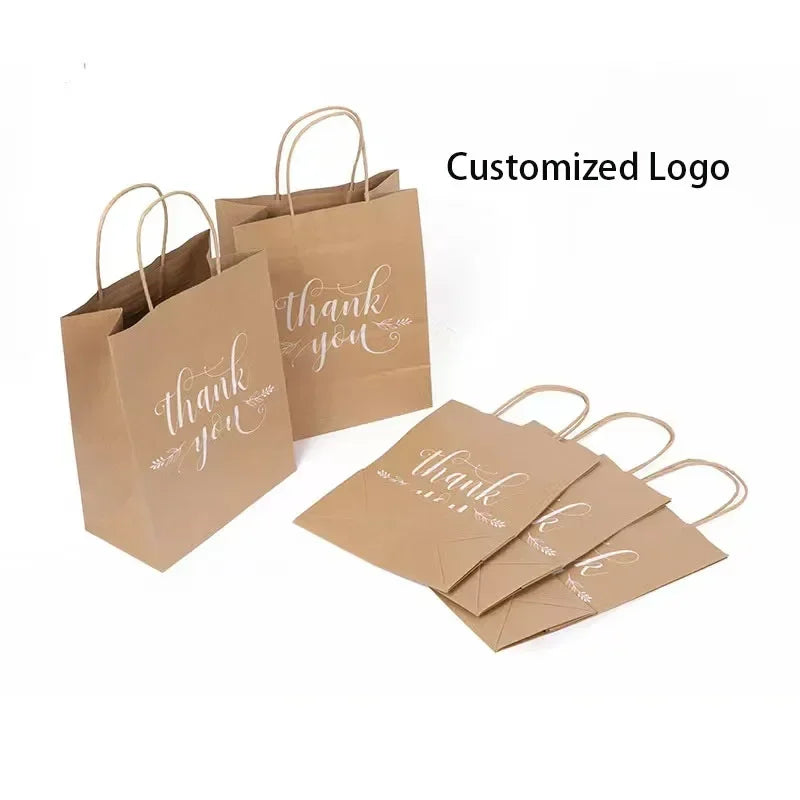 10/25/50 pcs kraft paper bags, portable gift paper bag with handles clothes food coffe Takeout packaging bag customized logo