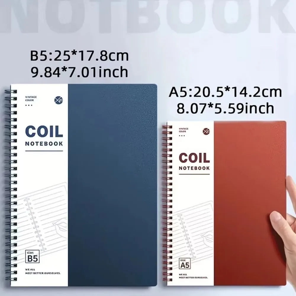 High Quality A5/B5 Spiral Notebook Thicken 120 Cream Pages Pocket Notebooks Lay-Flat Binding with Ring Binders Coil Notebook