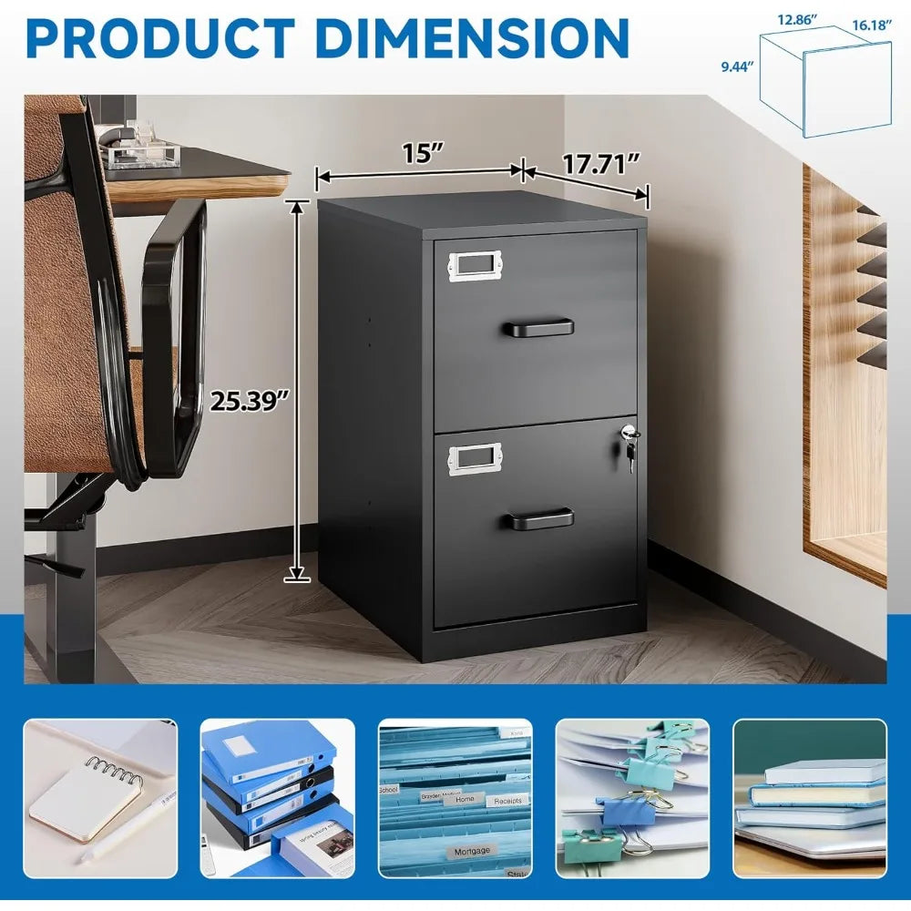 Vertical File Cabinet 2 Drawer Locking Storage for Letter Size Files Office Home Steel