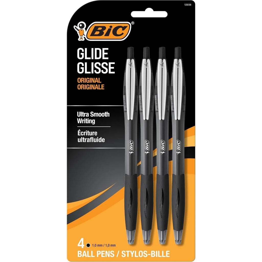 Glide Black Retractable Ballpoint Pens, 1.0mm Medium Point, 4-Count