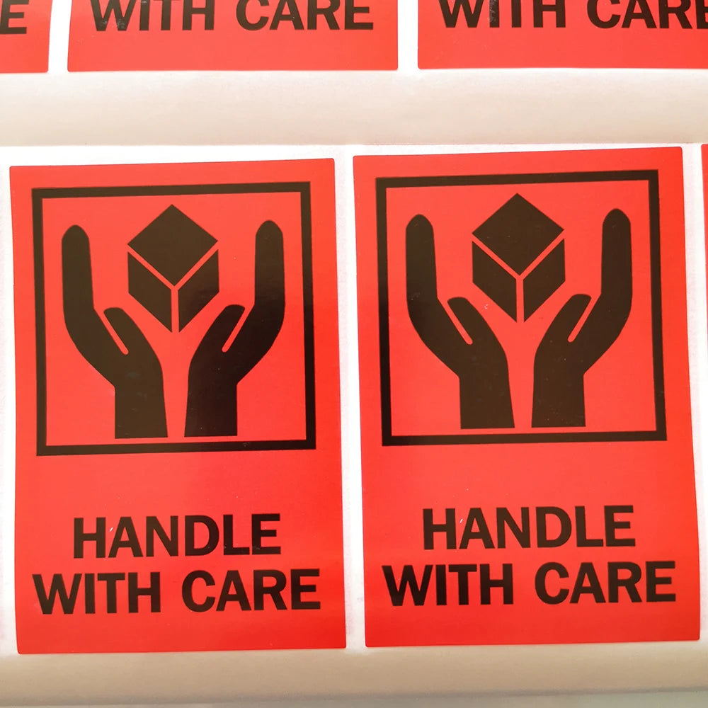 100pcs FRAGILE HANDLE WITH CARE Paper Shipping Label Sticker Package Safety Protection Reminder Delivery Transfer Damage Warning