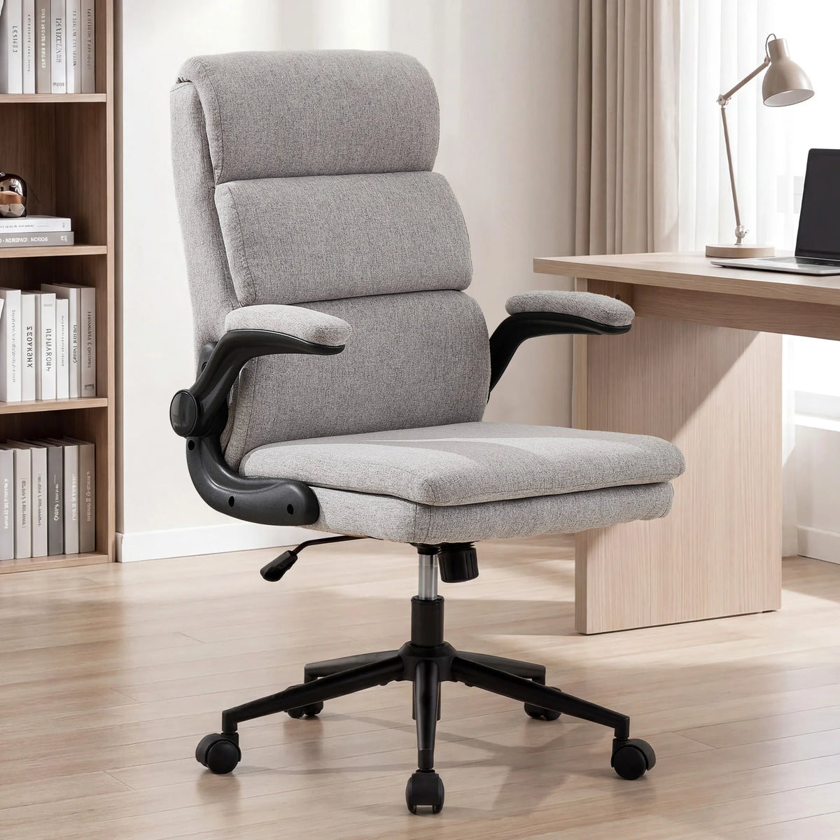 TCGBKAF Adjustable Height Ergonomic Executive Office Chair, Swivel Computer Desk Chair with Flip-up Armrests & Rolling Wheels for Home Office