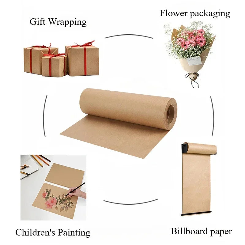 YITAPE 30cm*5M Brown Kraft Paper Roll for Gift Wrapping Moving Packing Material Bouquet Flowers DIY Crafts Painting Art