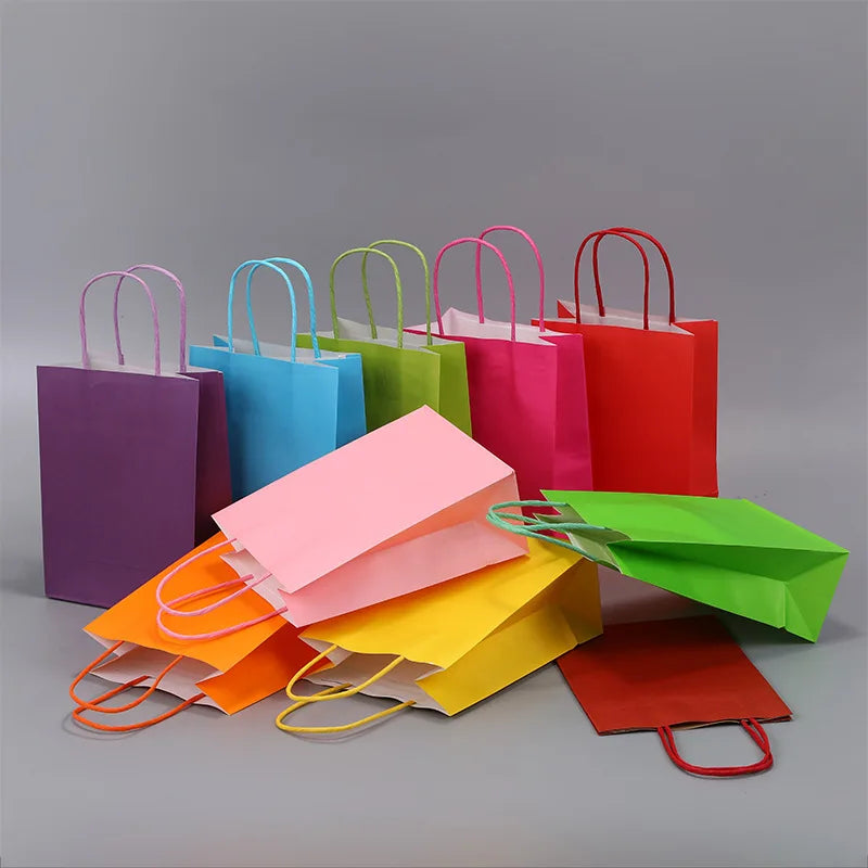 10pcs Candy Colorful Kraft Paper Gift Bag Wedding Party Decoration Gift Shopping Bags DIY Bag Festive Christmas Supplies