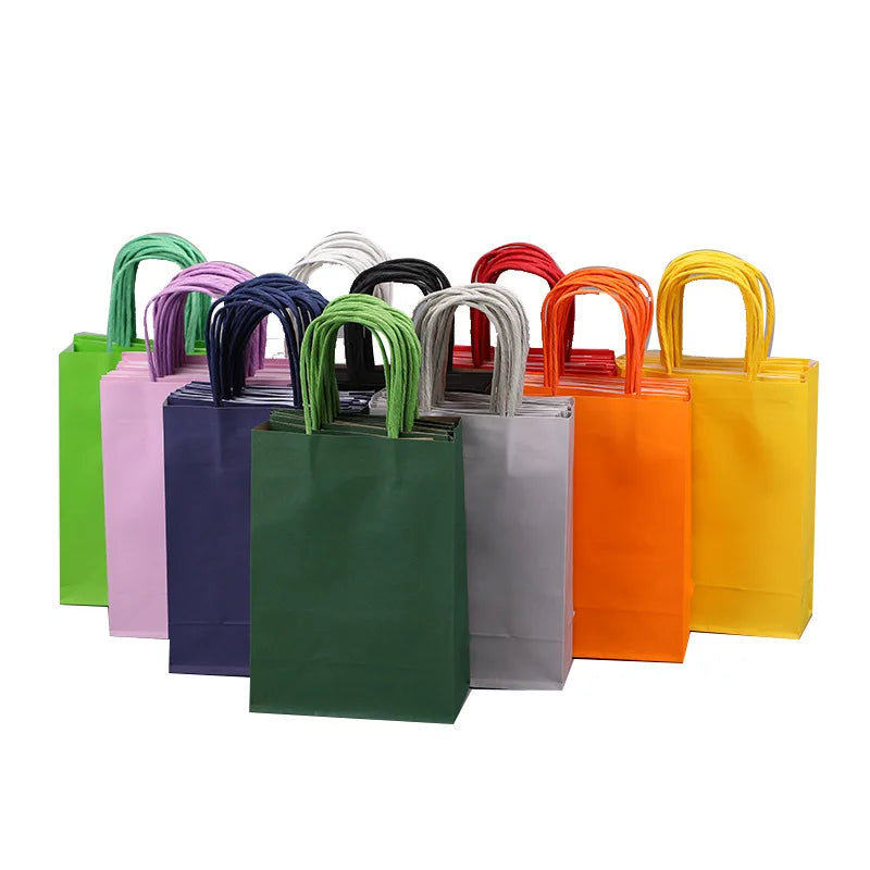 10pcs Candy Colorful Kraft Paper Gift Bag Wedding Party Decoration Gift Shopping Bags DIY Bag Festive Christmas Supplies