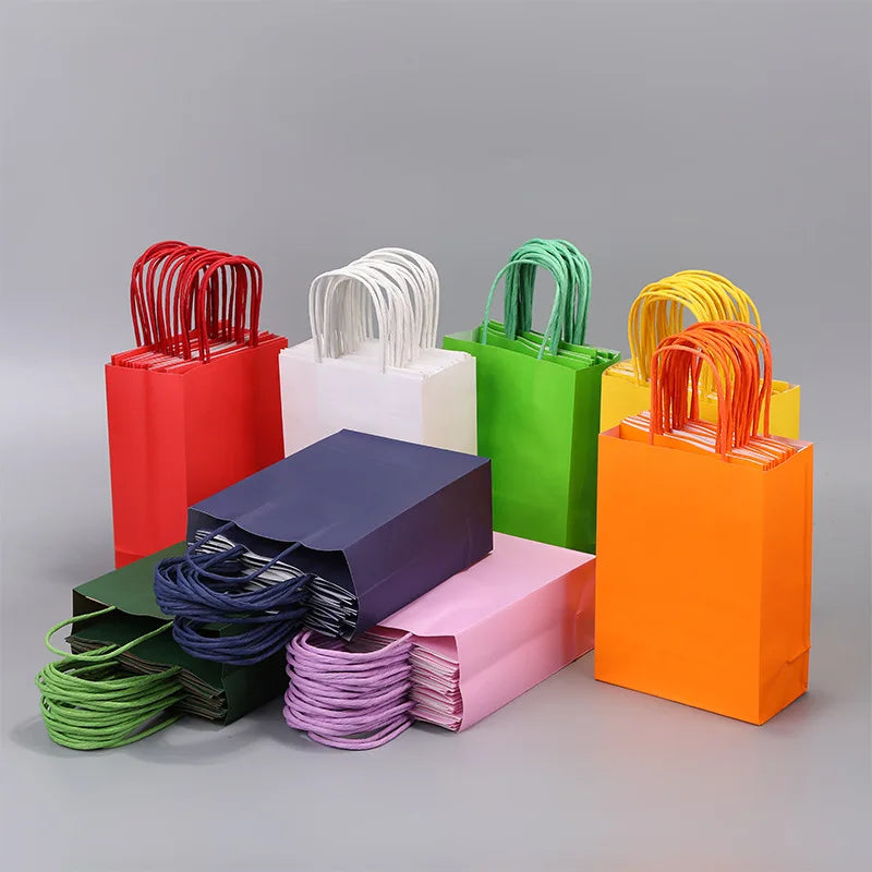 10pcs Candy Colorful Kraft Paper Gift Bag Wedding Party Decoration Gift Shopping Bags DIY Bag Festive Christmas Supplies