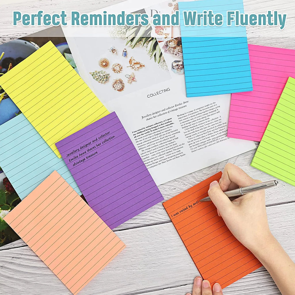 Large Lined Fluorescent Sticky Notes, Self-Adhesive Memo Pads, Essential for Office, School, Study & Home Organization