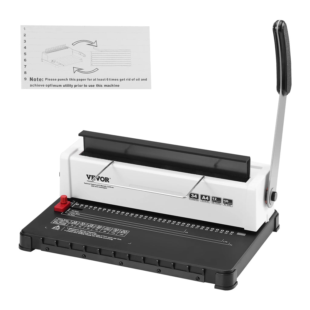 SucceBuy Coil Spiral Binding Machine Manual Book Maker 34-Holes Binding 120 Sheets Punch Binder Adjustable Coil Binding Spines
