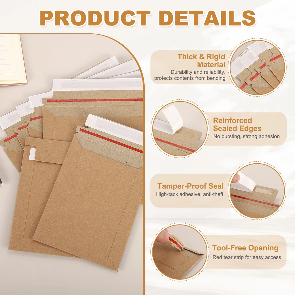 25/100Pcs Cardboard Envelopes Rigid Mailers Self Seal Photo Document Mailers Stay Flat Shipping Envelopes Suit for Papers Files